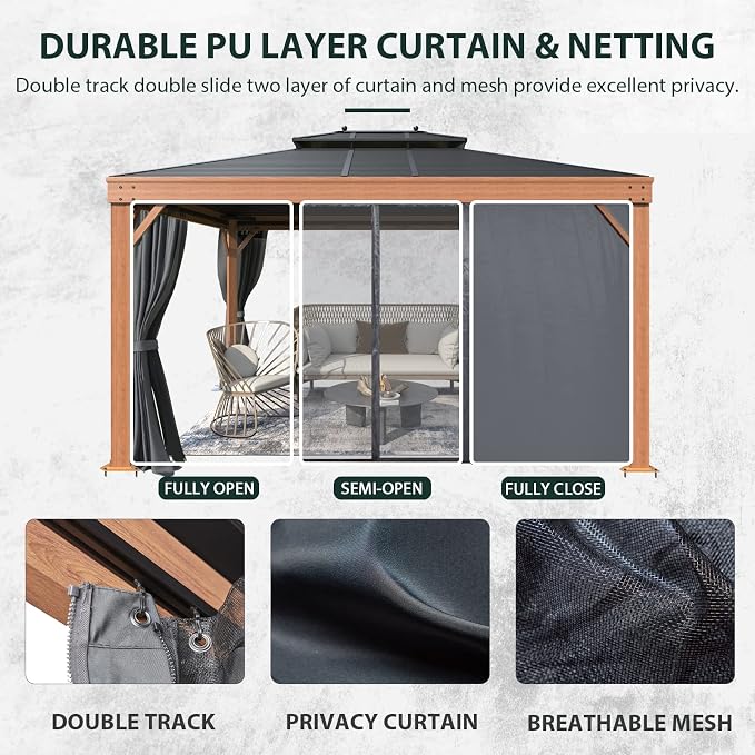 10'x13' Hardtop Gazebo, Galvanized Steel Double Roof - Image 6