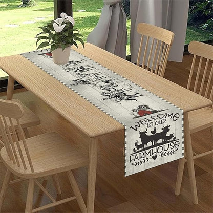 Farmhouse Cow Table Runner, Rustic Rooster Sheep Black White Plaid Animals Farm Coffee Table Center Decor for Home Kitchen Dining Patio Holiday Party Indoor Outdoor Table Decorations, 13"x72"