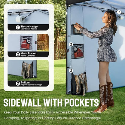 CROWN SHADES Canopy Tent, 10 x 10 Foot Portable Pop Up Outdoor Shelter with Pocket Sidewall, Push Center Lock, UV Protection, and Carry Bag, Black