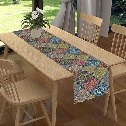 Bohemian Mandala Table Runner, Vintage Colorful Boho Geometric Floral Flower Antique Paisley Rustic Coffee Table Center Decor for Family Kitchen and Living Room Outdoor Table Decorations, 13"x90"