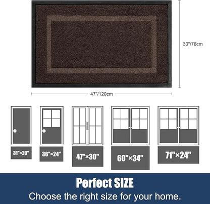 Large Front Door Mat Outside Entrance Indoor Doormat, 47" x 30" Outdoor Mats For Patio Waterproof, Outdoor Door Mats For Outside Entry, Indoor Rugs for Entryway, Sturdy Natural Rubber Entry Mat, Brown
