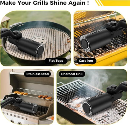 Electric Rotary Grill Brush for Outdoor Grill, 3-Speed Power Control, 304 Stainless Steel BBQ Grill Brush with No Bristle Shedding, 90 Mins Extended Runtime Grill Cleaning Brush (Black)