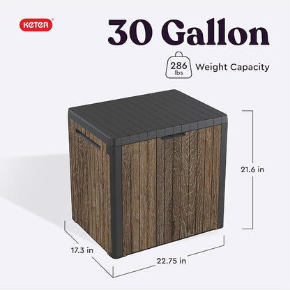 Keter Premium Everwood 30 Gal Outdoor Storage Box and Patio Side Table | Walnut - Image 2