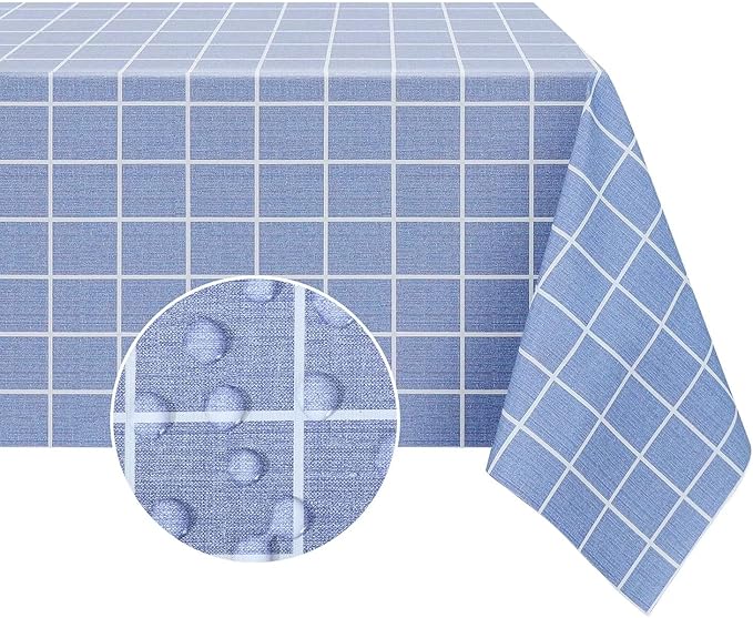 Romanstile Square Vinyl Tablecloth, 100% Waterproof Oil-Proof Checkered Plastic Table Cloth, Heavy Duty Wipeable Table Covers for Dining, Camping, Picnic, Outdoor - 54 x 54 Inch, Blue