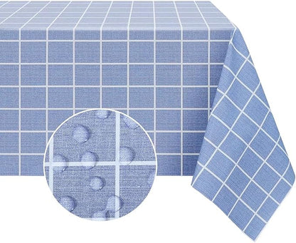 Romanstile Rectangle Vinyl Tablecloth, 100% Waterproof Oil-Proof Checkered Plastic Table Cloth, Heavy Duty Wipeable Table Covers for Dining, Camping, Picnic, Outdoor - 60 x 102 Inch, Blue