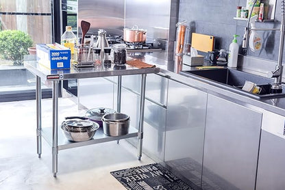 DuraSteel NSF Commercial Kitchen Table - 24 x 30 Inch Cooking Prep Stainless Steel Kitchen Island Workstation w/ Adjustable Under Shelf - Heavy Metal Backsplash Workbench For Restaurant, Home, Garage