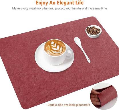 Vinyl Placemats Set of 12 Heat Resistant Easy Clean Non-Slip Place Mats for Dining Table. Faux Leather Waterproof Stain Resistant Wipeable Washable PVC Table Mats(12, Red)