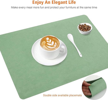 Vinyl Placemats Set of 6 Heat Resistant Easy Clean Non-Slip Place Mats for Dining Table. Faux Leather Waterproof Stain Resistant Wipeable Washable PU Table Mats(6, Green)