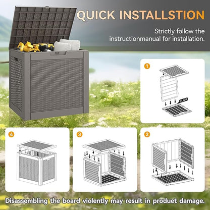 30 Gallon Outdoor Storage Deck Box Waterproof,Garden Tool,Backyard Cushion,Poolside Storage,Small Delivery Boxes for Outside,Lockable Lid,Rattan Grey