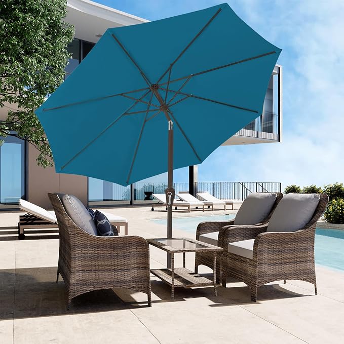 JEAREY 9FT Outdoor Patio Umbrella, Market Umbrella, Lake Blue | Outdoor Table - Image 4