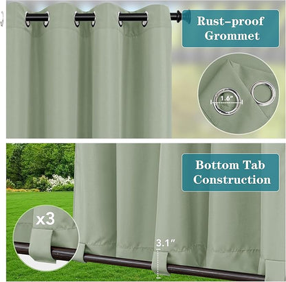 HolidayIdeas Gazebo Curtains Outdoor Waterproof 4 Panels-Windproof Weatherproof Privacy Curtains-Grommet Top and Tab Bottom Drape for Patio, Porch, Pergola, Cabana, Backyard 54x95 Inch Sage Green