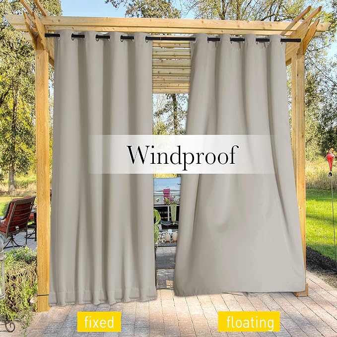 NICETOWN 2 Panels Thermal Outdoor Curtains Windproof W52xL72 Natural | Weighted - Image 6