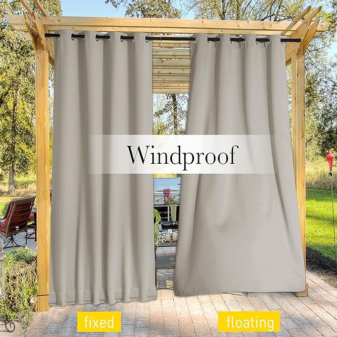 NICETOWN Weighted Curtains for Patio Waterproof W66xL84 Natural 2 Panels | - Image 6