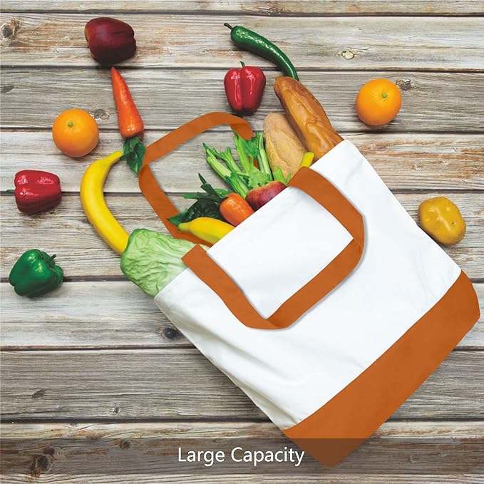 TOPDesign 1-Pack Super Strong Large 12oz Cotton Canvas Tote Bag, Reusable Grocery Shopping Cloth Bag, Fashionable Two-Tone Tote for Crafts, DIY Your Creative Designs