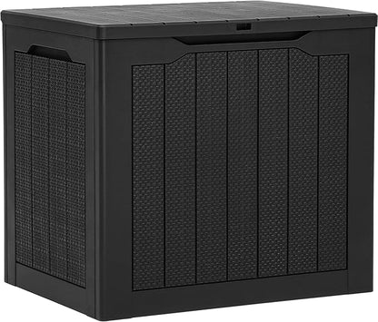 YITAHOME 30 Gallon Resin Deck Box, Weather Resistant Outdoor Rattan Storage Box, Lockable Indoor Outdoor Storage for Supplies and Essentials, Black