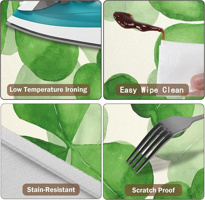 St Patricks Day Round Fitted Tablecloth with Elastic Spring Green Watercolor Shamrock Circle Table Cloth for 40-44" Tables Waterproof Washable Clover Leaf Floral Table Cover for Outdoor Picnic Dining