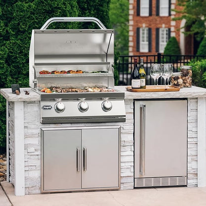 Hygrill Heavy Duty 3-Burner Built In Grill, Stainless Steel Grill Head for Outdoor Kitchen, Natural Gas