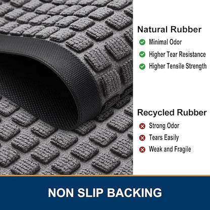 Smiry Front Door Mat Outside Entrance, Heavy Duty Natural Rubber Doormat, Non Slip, Trap Dirt and Moisture, Easy Clean, Low Profile Welcome Floor Mats for Indoor Outdoor Entry, 47x23 Inch, Mix Grey