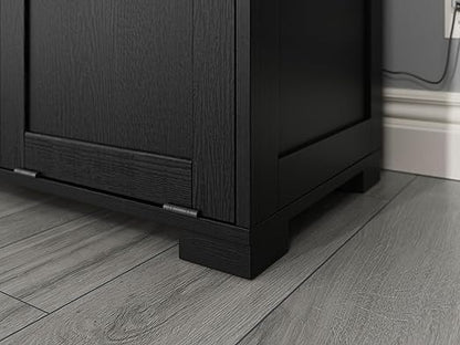 OLD CAPTAIN Double Tilt Out Trash Cabinet, Wooden Kitchen Garbage Can Free Standing Holder, Black Finish