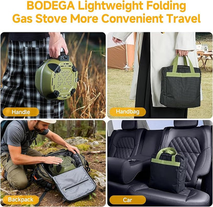 BODEGA 2 Burner Camping Stove, 20000 BTU Folding Propane Camp Stove with Adjustable Burners,Portable Dual Gas Stoves with Carry Handle&Bag for Camping,BBQ,RV,Home,Camping Essentials Gear