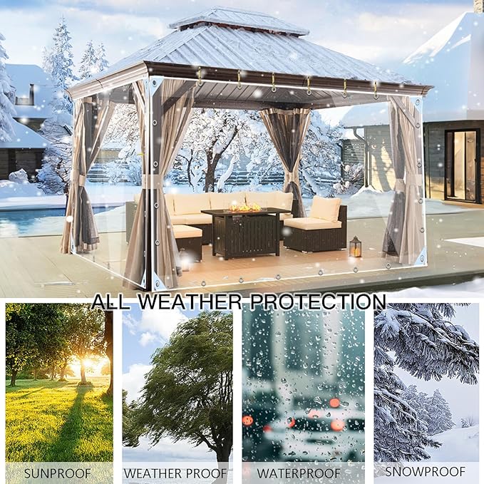 Clear Tarps Heavy Duty PVC, Transparent Tarp Durable Waterproof Dustproof Windproof, Tarpaulin with Grommets & Ropes for Greenhouse, Patio, Garden, Pavilion, Chicken, Porch, Outdoor（8' x 10'）