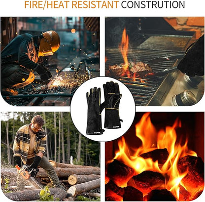 Leather Welding Gloves - Thick Premium Cow Split Leather, Heat Resistant, Welding, Grilling, BBQ & Fireplace
