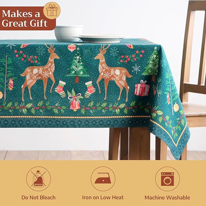 Maison d' Hermine Table Cloth Rectangle Table 100% Cotton 60 x 108 Inches Fall Tablecloth Reusable Everyday Use for Thanksgiving Christmas Decorations Dining Farmhouse Party (Hygge Christmas)
