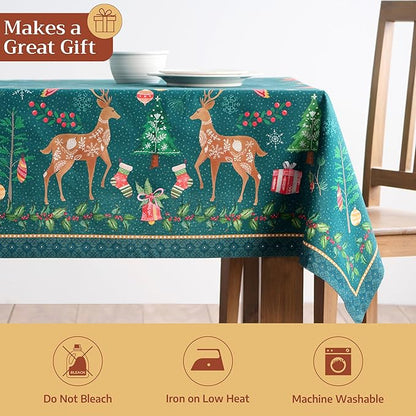 Maison d' Hermine Table Cloth Square Table 100% Cotton 54 x 54 Inches Fall Tablecloth Reusable Everyday Use for Thanksgiving Christmas Decorations Dining Farmhouse Party (Hygge Christmas)