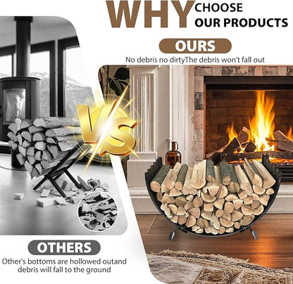 24 inch Diameter Semicircle Firewood Rack Storage -0.8MM Thick Galvanized Steel with Wave Pattern & 4 Stable Feet, Black Coated for Indoor/Outdoor Wood Storage (2FT Diameter)
