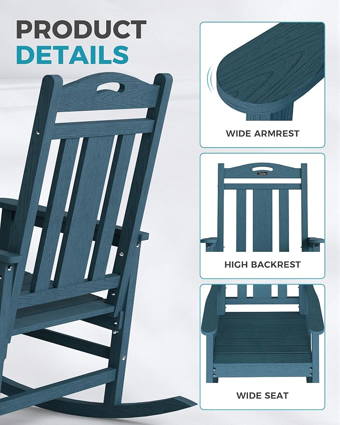 Oversized Outdoor Rocking Chair, 380lbs Heavy-Duty Large Patio Rocker, Weather - Image 6