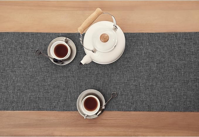 Solino Home Linen Table Runner 90 Inches Long - Athena, 100% Pure Linen Charcoal Grey Table Runner 14 x 90 Inch for Dining, Winter