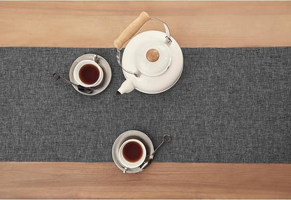 Solino Home Linen Table Runner 72 Inches Long - Athena, 100% Pure Linen Charcoal Grey Dining Table Runner 14 x 72 Inch for Winter - Handcrafted and Machine Washable
