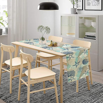 Marine Life Table Runner, Sea Underwater World Ocean Creature Table Runner for Dining Kitchen Party Holidays Home 13x108in