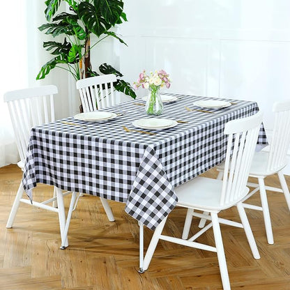 Romanstile Rectangle Vinyl Tablecloth, 100% Waterproof Buffalo Gingham Plastic Table Cloth, Heavy Duty Wipeable Checkered Table Covers for Outdoor, Camping, Picnic, Patio - 54 x 108, Black and White