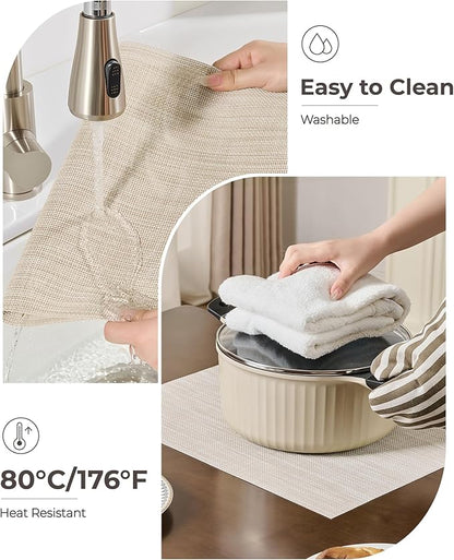 Leetaltree Beige White Placemats Set of 24 - Heat Resistant Non-Slip Place mats for Dining Table, Washable Durable PVC Vinyl Woven Table Mats(Beige White, 24)