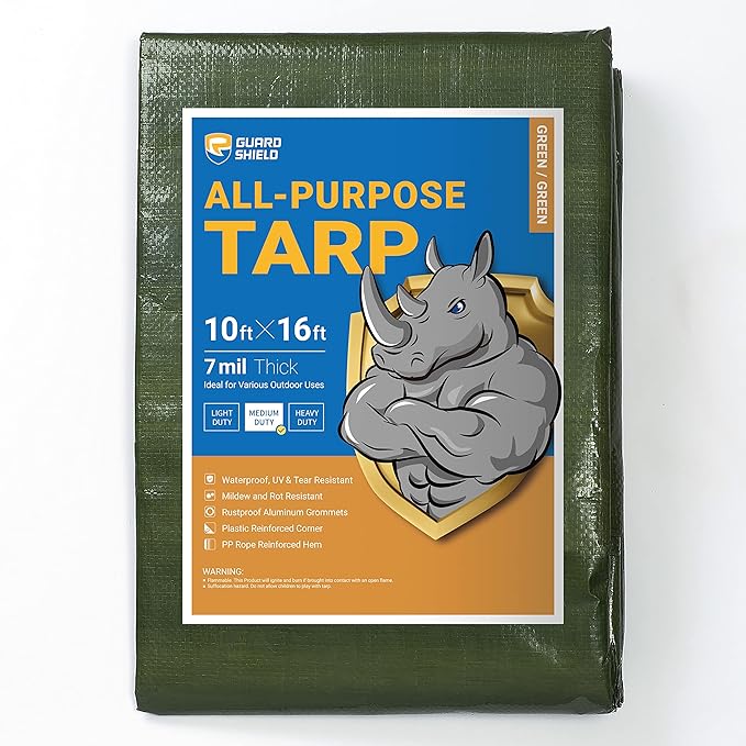 GUARD SHIELD Green Tarp Waterproof 10x16 Feet Medium Duty All Purpose Poly Tarps Cover 7mil
