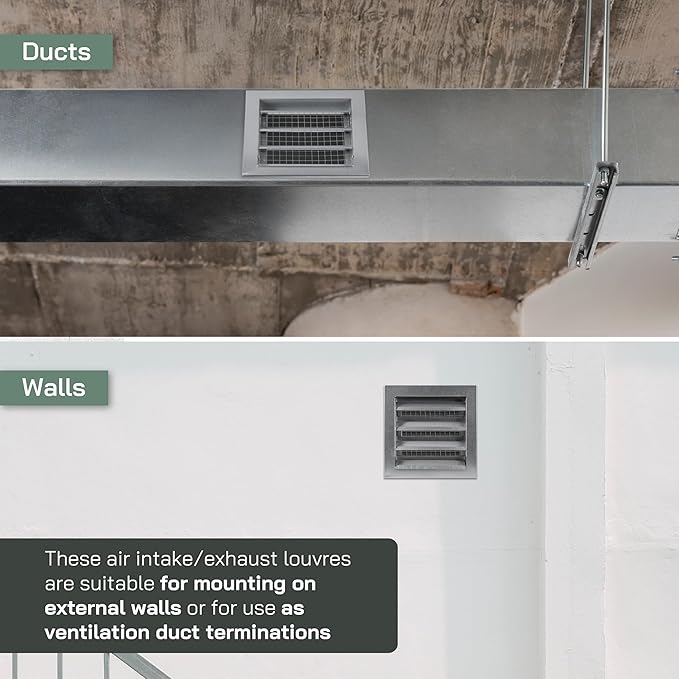 Vent Systems 9" x 9" Inch Galvanized Steel Industrial Gable Vent - Heavy-Duty Louvered Air Intake Exhaust Vent Cover – Outdoor Wall Vent HVAC Grille - Air Return Grille for House Wall Crawl Space
