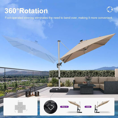 PURPLE LEAF Cantilever Umbrella 10' X 10' Solar LED Light Patio Deck, Support - Image 4