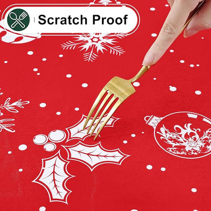 misaya Rectangle Waterproof Vinyl Table Cloth, Wipeable Tablecloth with Flannel Backing, Plastic Table Cover for Dinner, Christmas Party (Bells, 60" x 120")