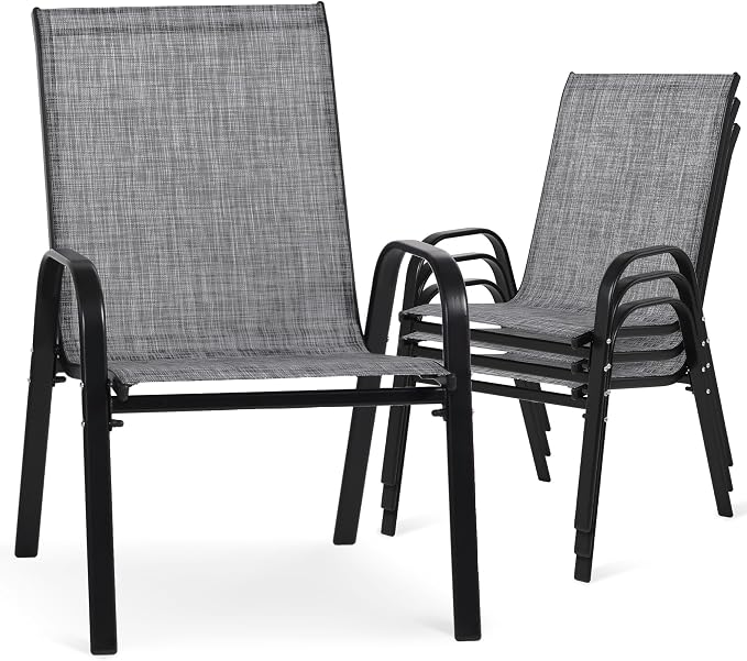 24.4" Outdoor Patio Stackable Chairs Set of 4, Outside Furniture by Villeston