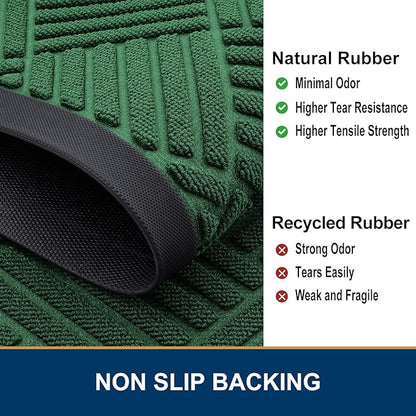 Smiry Front Door Mat Outside Entrance, Heavy Duty Outdoor Indoor Natural Rubber Doormat, Non Slip, Trap Dirt and Moisture, Easy Clean, Low Profile Patio Porch Entryway Mat, 47x23, Green