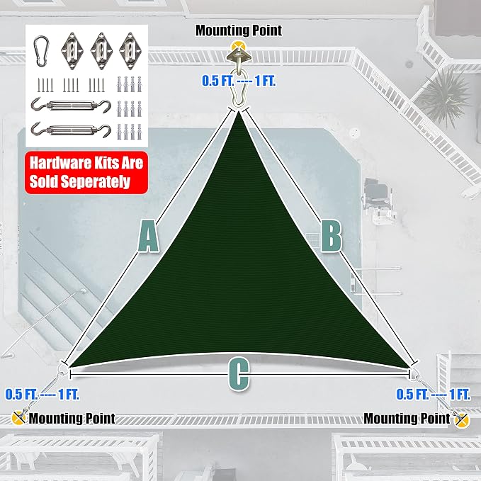 Amgo Custom Size 11' x 11' x 11' Green Triangle Sun Shade Sail UPF50+ AGTAPT10 - Image 6