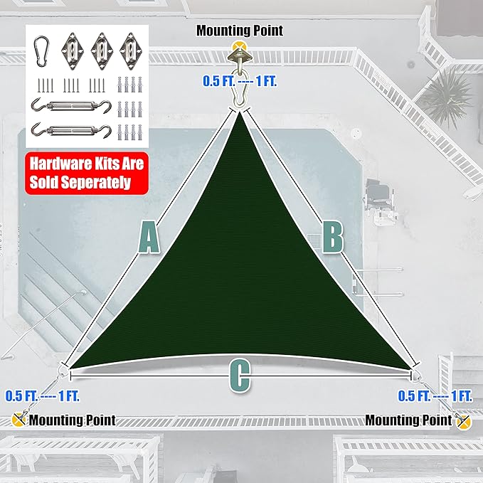 Amgo Custom Size 10' x 10' x 10' Green Triangle Sun Shade Sail UPF50+ AGTAPT12 - Image 6