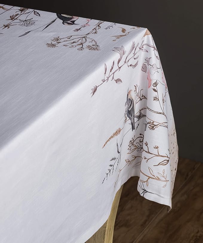 Maison d' Hermine Table Cloth Rectangle Table 100% Cotton 60 x 90 Inches Tablecloth Reusable for Dining Room, Farmhouse, Home, Party, Festive & Wedding Spring Summer - Meadow Florals - Brown