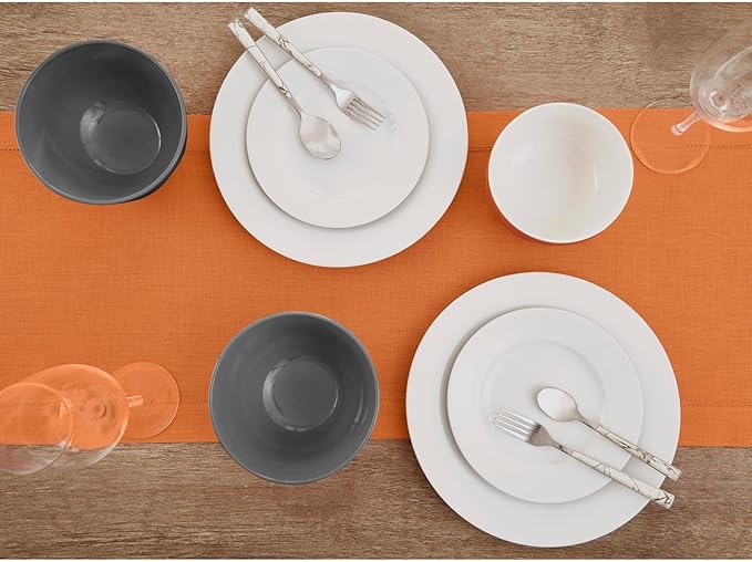 Solino Home Linen Pumpkin Hemstitch Table Runner 60 Inches - 100% Pure Linen Small Table Runner 14 x 60 Inch Ideal for Dresser and Coffee Tables - Classic Hemstitch
