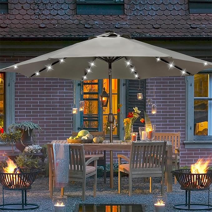 9 ft Solar Umbrella, 32 LED Lighted Patio Umbrella, Table Market Umbrella - Image 7