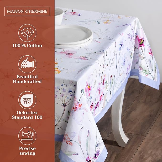 Maison d' Hermine Table Cloth Square Table 100% Cotton 54 x 54 Inches Tablecloth Reusable Decorative for Dining Room, Farmhouse, Home, Party, Festive & Wedding Spring Summer - Summer Floral