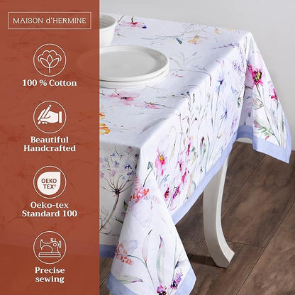 Maison d' Hermine Table Cloth Rectangle Table 100% Cotton 54 x 72 Inches Tablecloth Reusable Decorative for Dining Room, Farmhouse, Home, Party, Festive & Wedding Spring Summer - Summer Floral