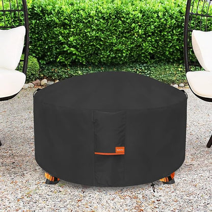 Fire Pit Cover,Outdoor Heavy Duty 600D 100% Waterproof Fire Pit Cover Round,Weatherproof Firepit Covers Round 34" Dia x 15" H,Black