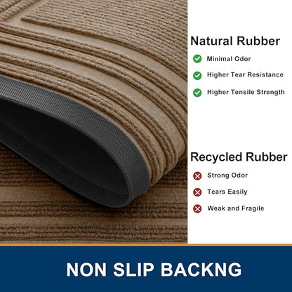 Buganda Front Door Mat Indoor Outdoor Entrance, Non-Slip Natural Rubber Doormats, Easy Clean, Low Profile, Dirt Trapper Entryway Floor Mats for Outside, Garages and Patios, 36x24, Light Brown